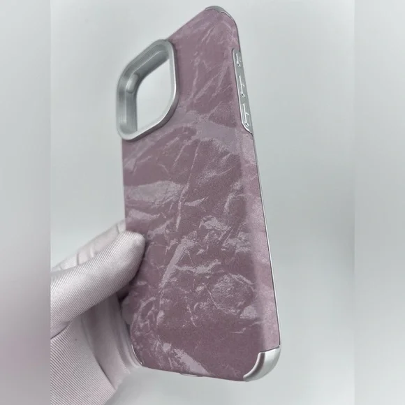 iPhone 16 Pro Max Case – Crushed Velvet Texture,Silver Frame | Luxe & Minimalist - Picture 6 of 6
